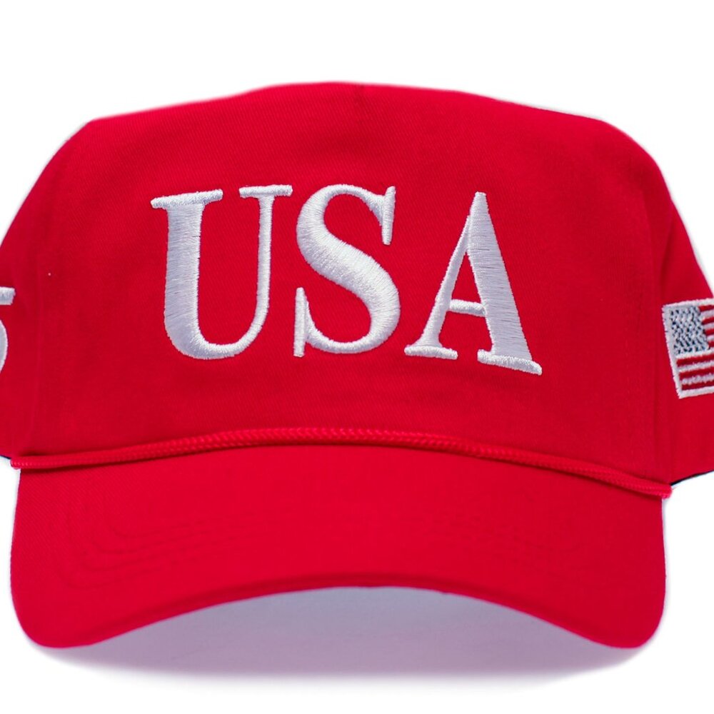 USA 45 Flag Hat MAGA Trump Make America Great Again Adjustable Cap Red